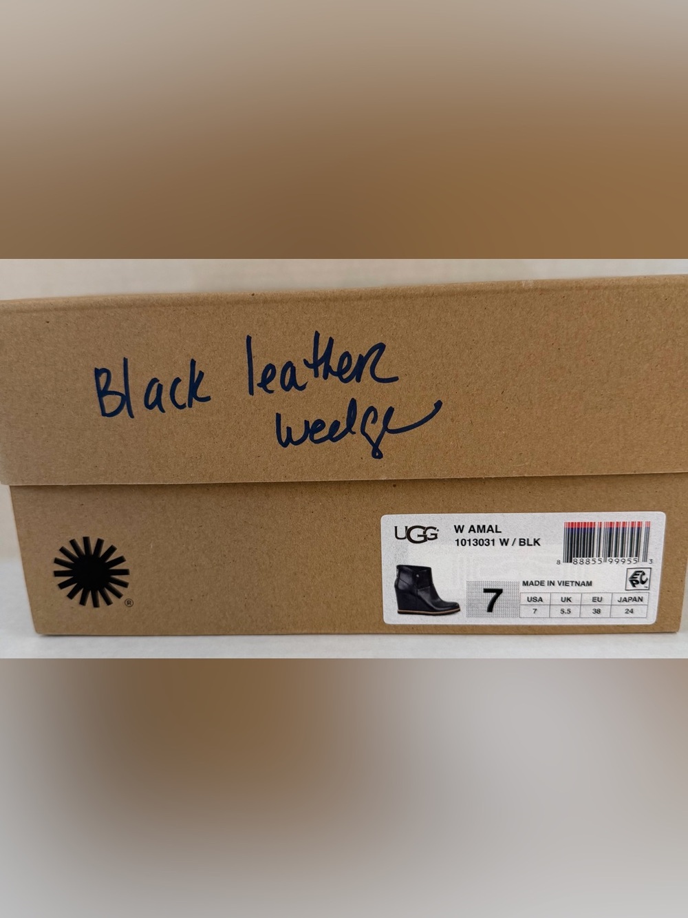 UGG Amal Black Leather Hidden Wedge Ankle Boots Women’s 7 NIB + Dust Bag - Picture 4 of 10